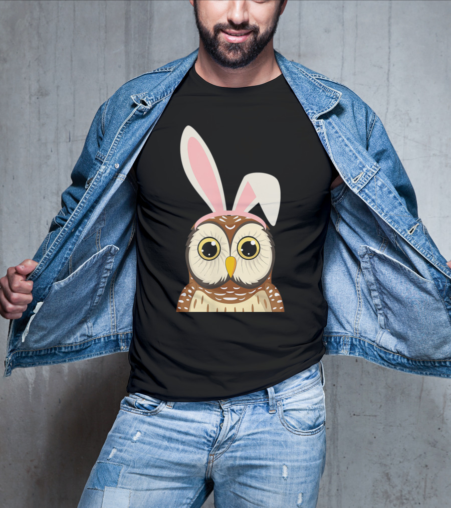 Funny Owl Bunny Ear Easter Egg Hunting Rabbit Day T-Shirt