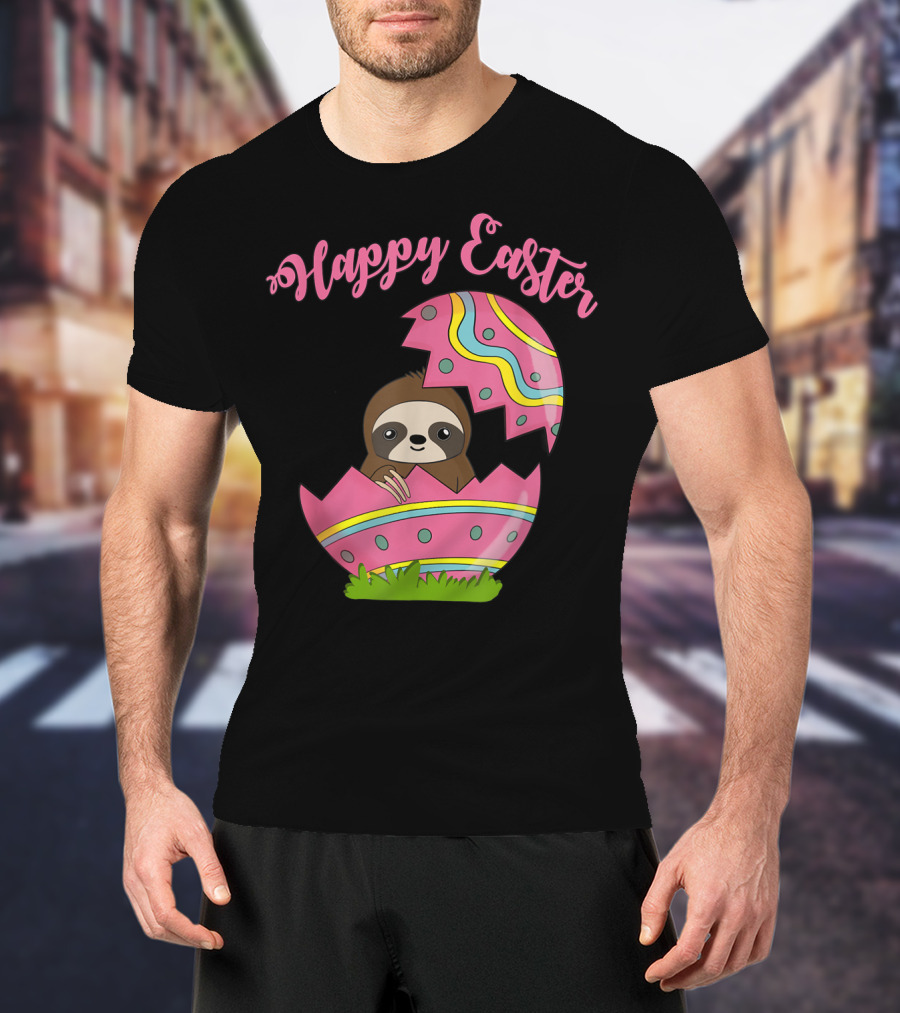 Happy Easter Sloth In Colorful Easter Egg T-Shirt