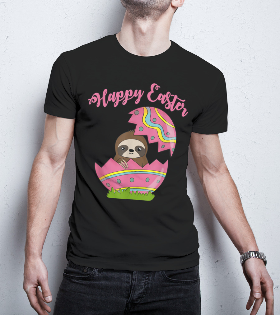 Happy Easter Sloth In Colorful Easter Egg T-Shirt