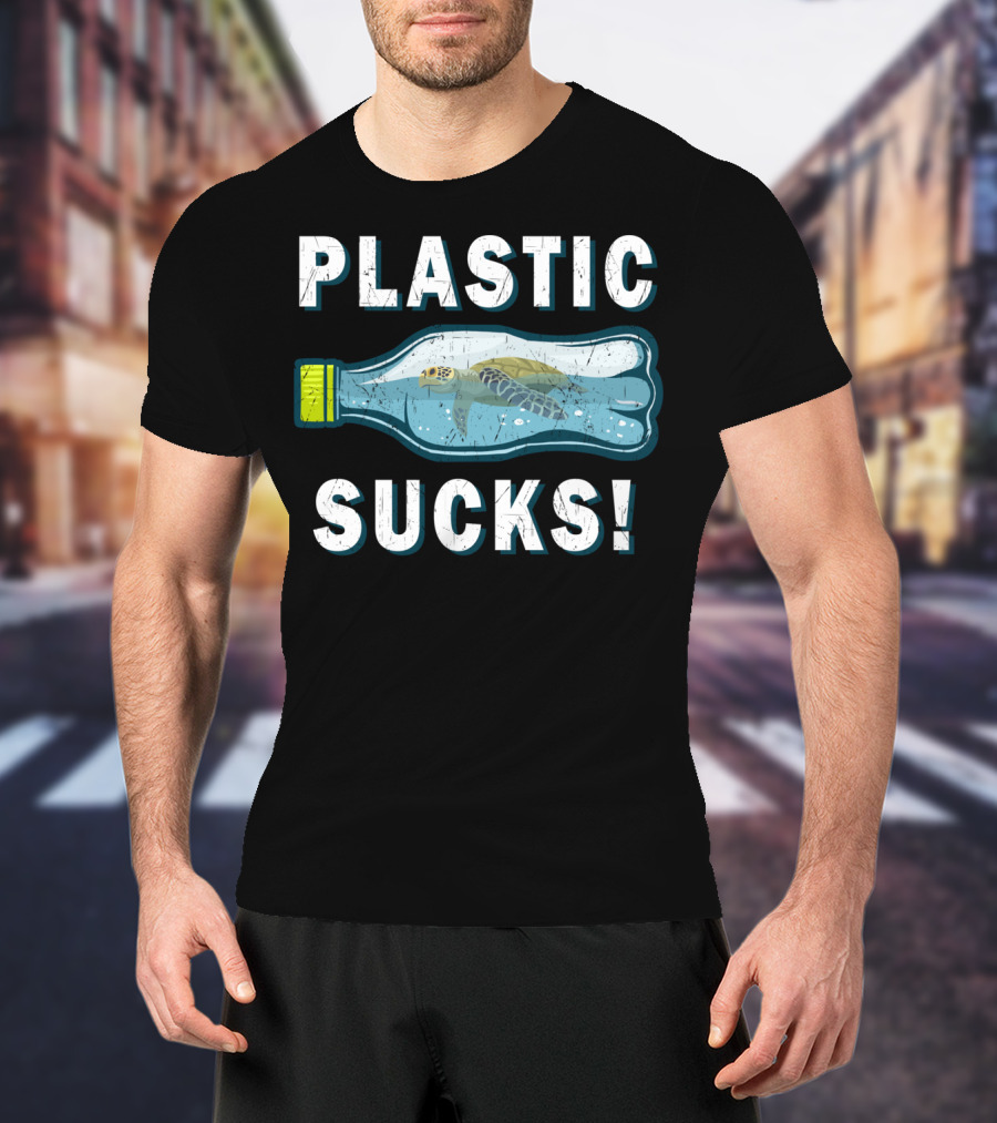 Plastic Sucks Sea Turtle In Bottle Climate Change Earth Day T-Shirt