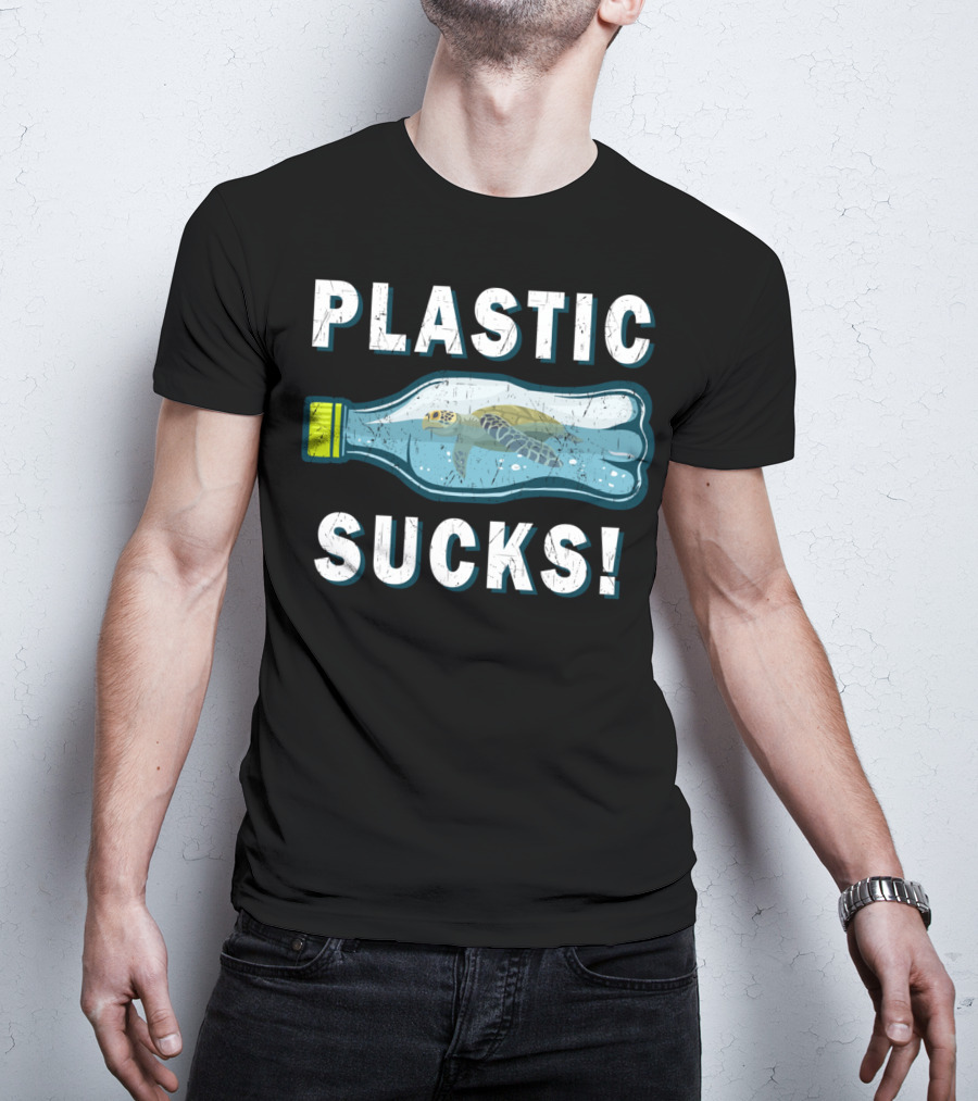 Plastic Sucks Sea Turtle In Bottle Climate Change Earth Day T-Shirt