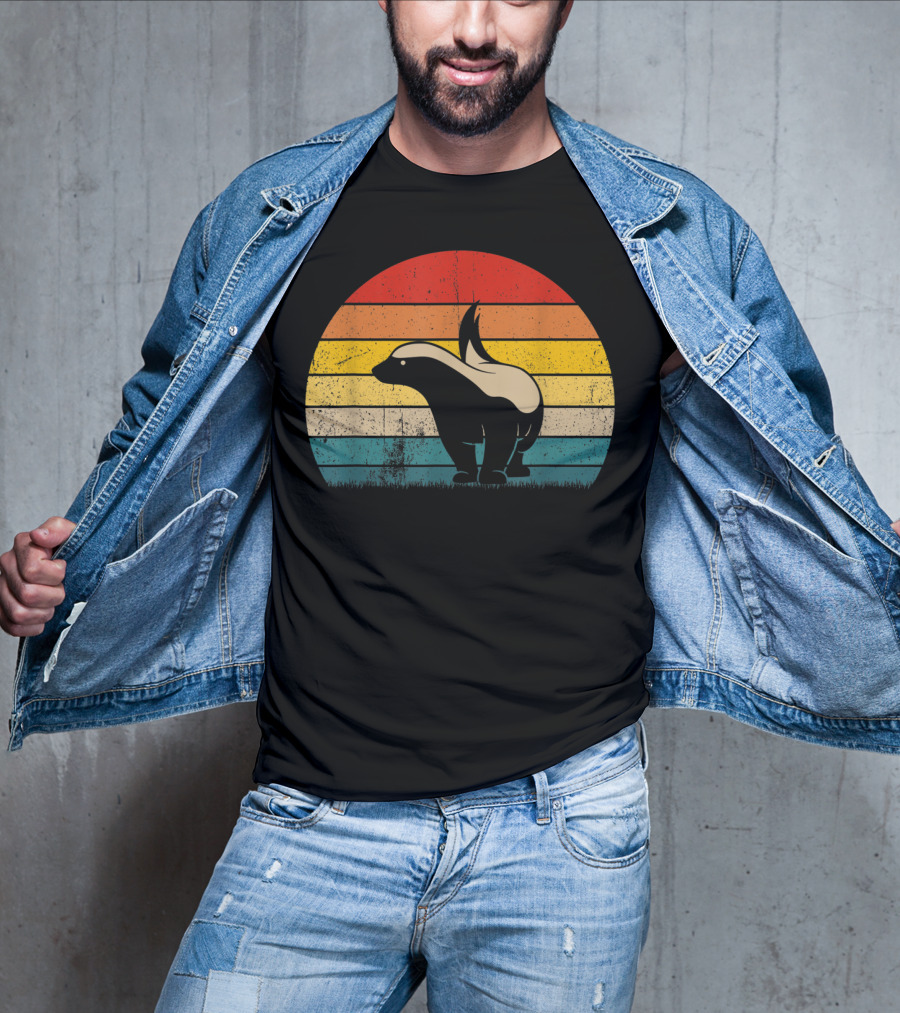 Honey Badger Vintage Sunset Silhouette Retro Style Animal T-Shirt