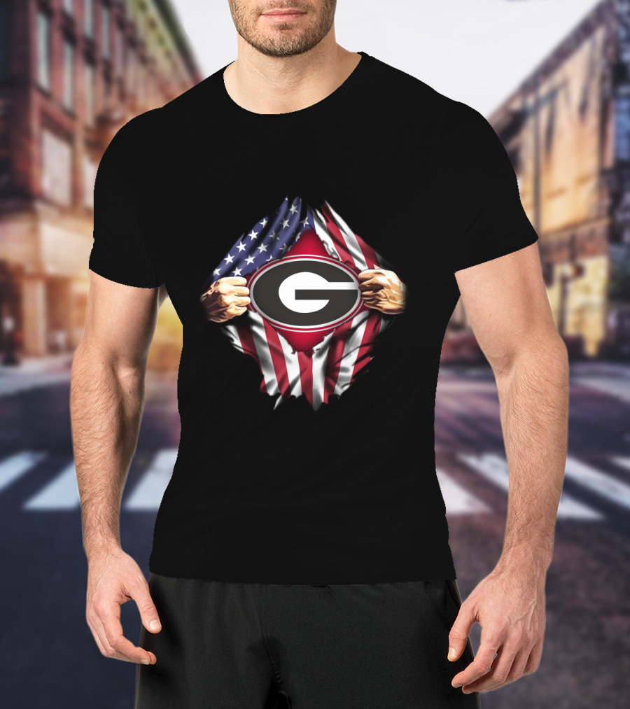 United States Flag Georgia Bulldogs Logo Emblem T-Shirt