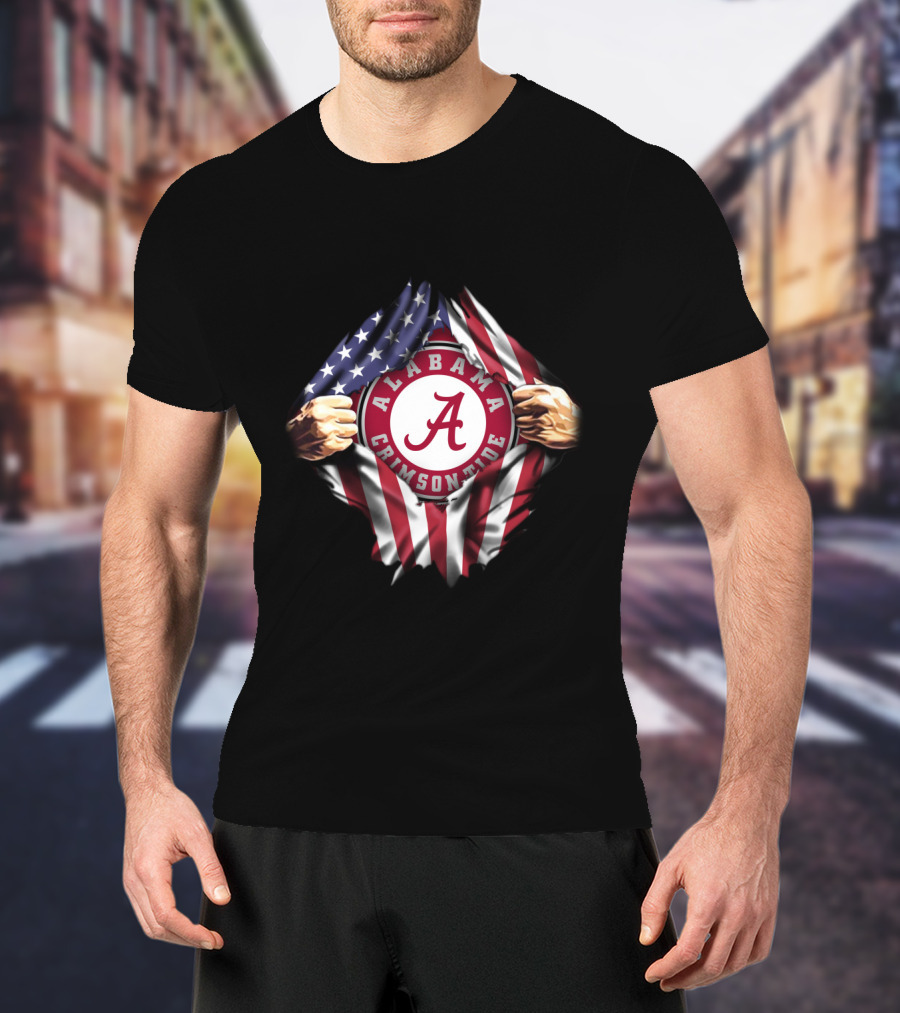 Alabama Crimson Tide American Flag Rip T-Shirt