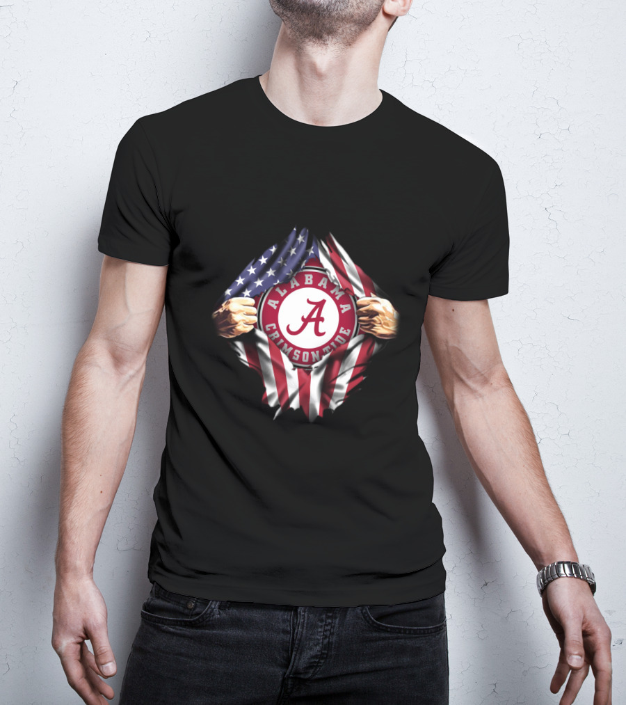 Alabama Crimson Tide American Flag Rip T-Shirt