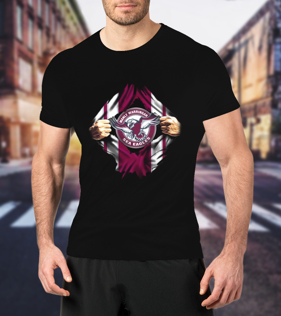 Manly Warringah Sea Eagles Emblem Torn Flag T-Shirt