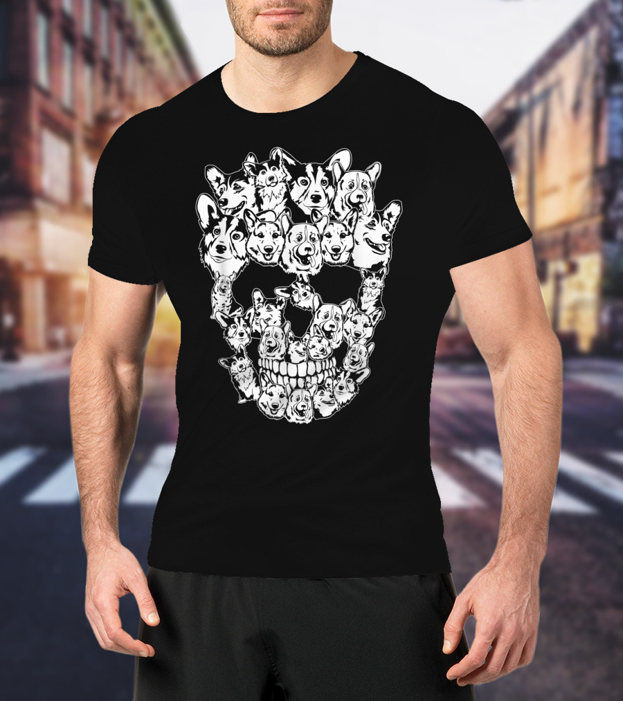 Halloween Skull Made From Corgi Dog Faces T-Shirt
