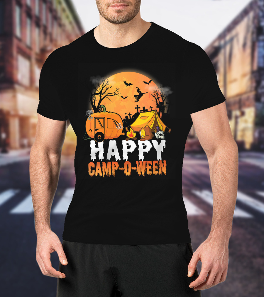 Happy Camp O Ween Halloween Pumpkin Camping Spooky Night T-Shirt