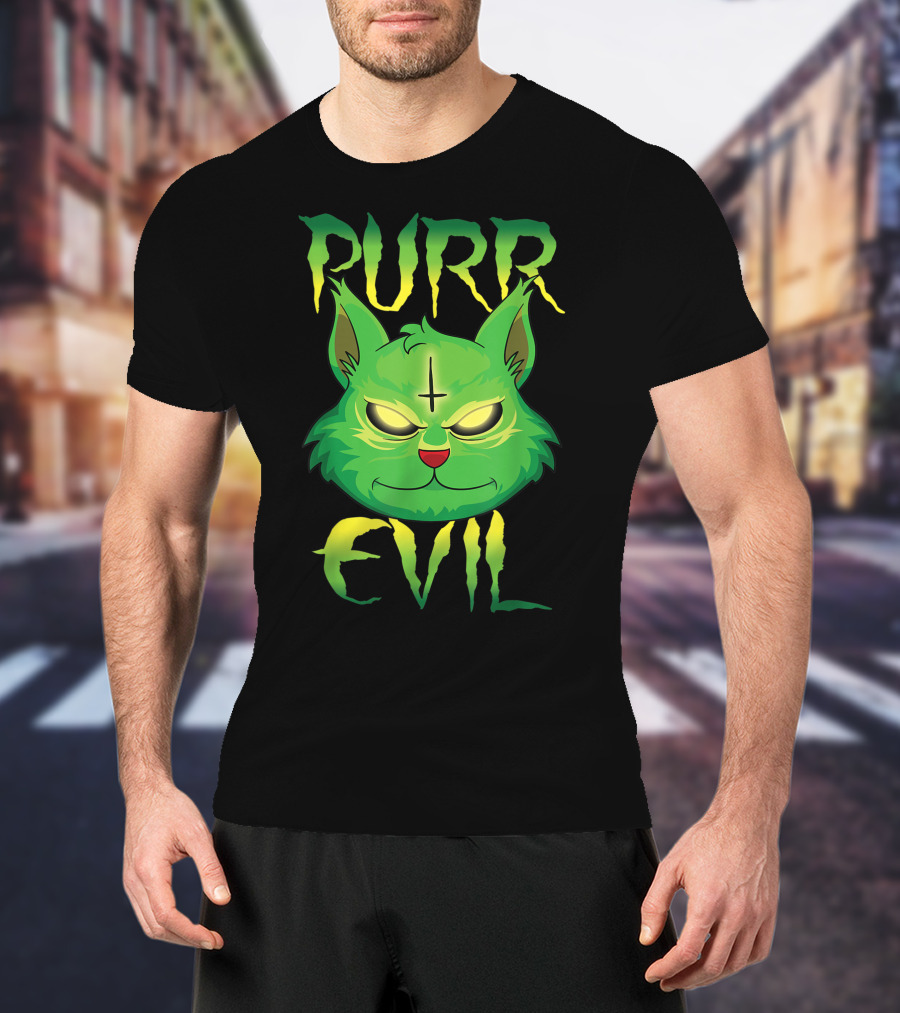 Purr Evil Satanic Cat Kitten 666 Pentagram T-Shirt
