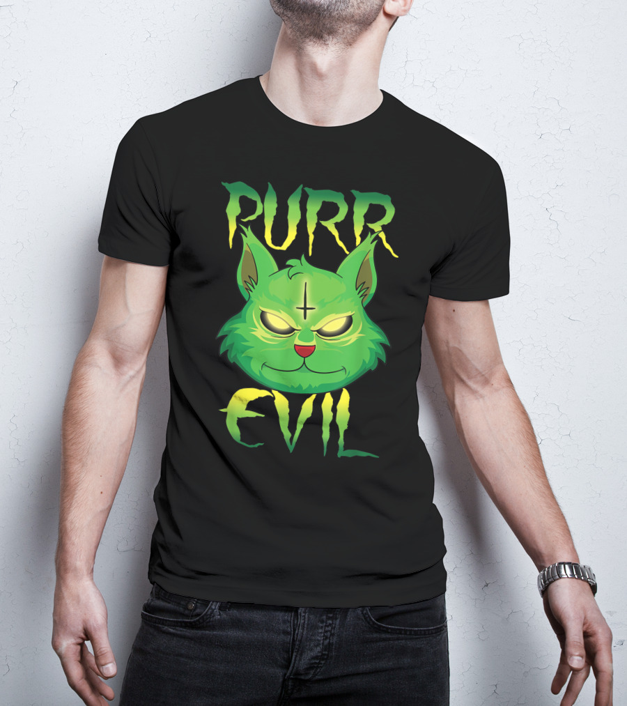 Purr Evil Satanic Cat Kitten 666 Pentagram T-Shirt