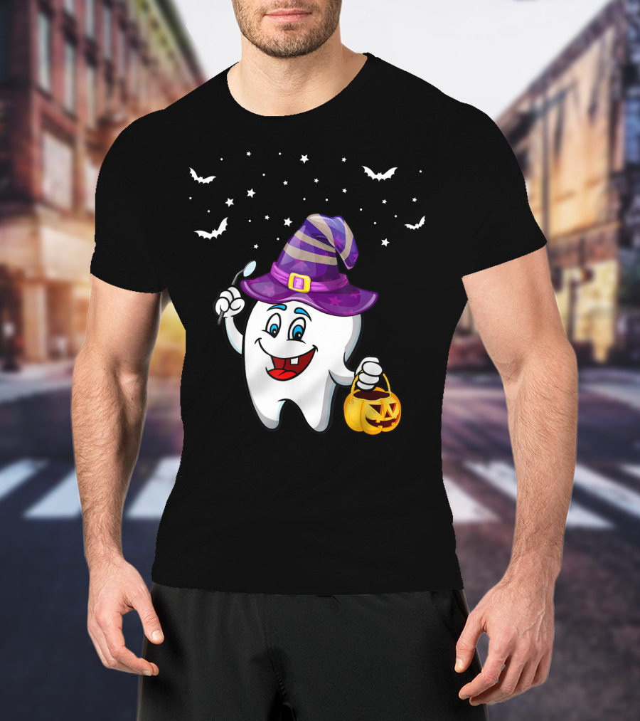 Dentist Halloween Tooth Witch Hat Pumpkin Dental Hygienist Dental Assistant T-Shirt