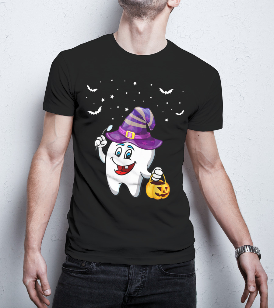Dentist Halloween Tooth Witch Hat Pumpkin Dental Hygienist Dental Assistant T-Shirt