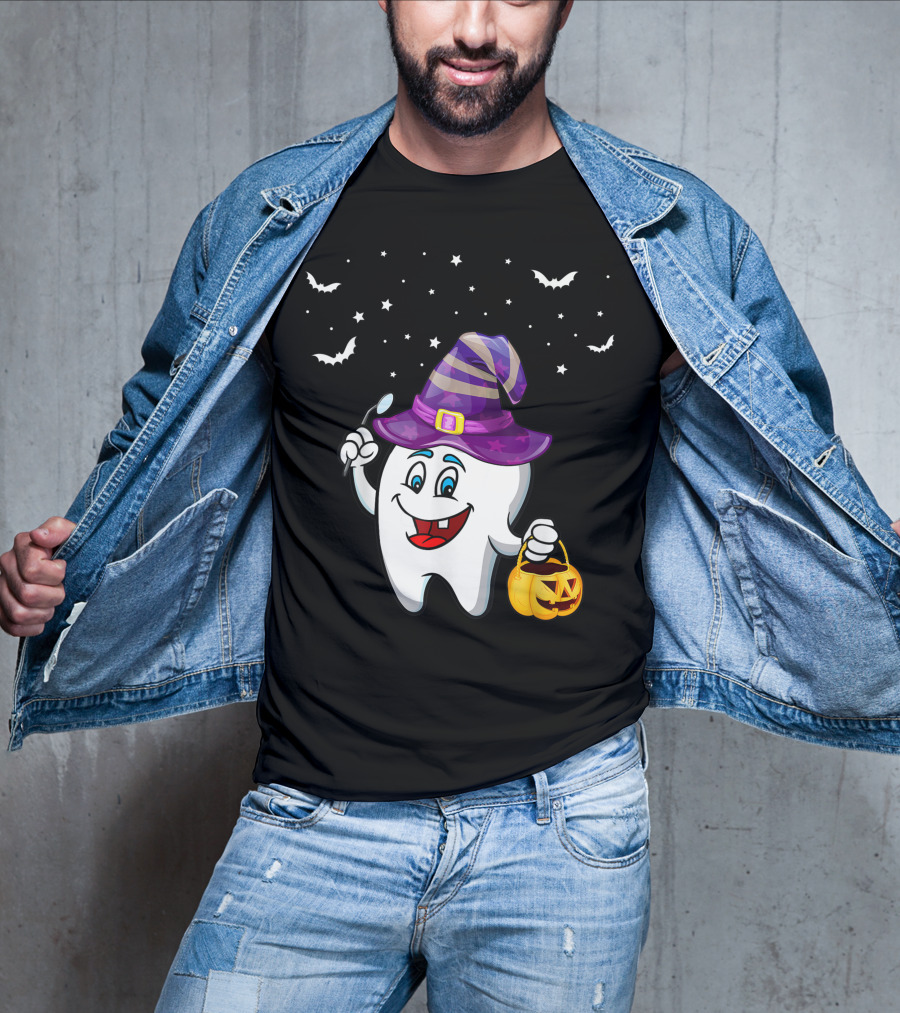 Dentist Halloween Tooth Witch Hat Pumpkin Dental Hygienist Dental Assistant T-Shirt