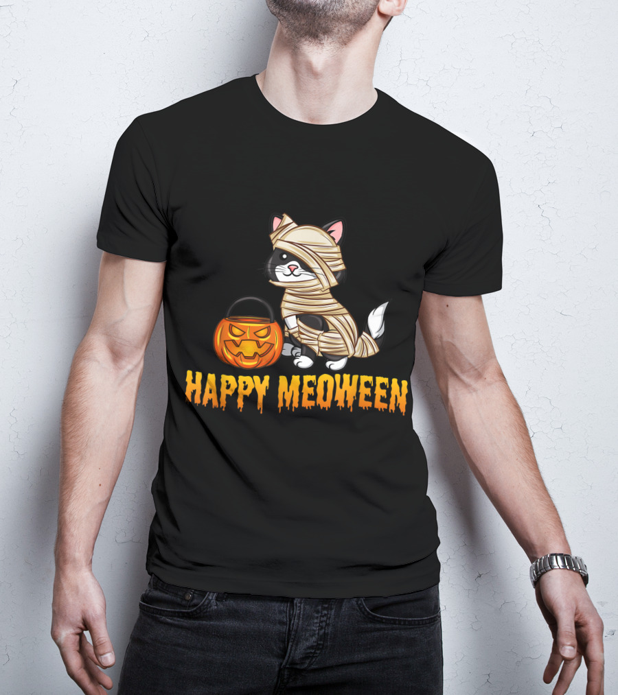 Happy Meoween Cute Cat Mummy With Pumpkin T-Shirt