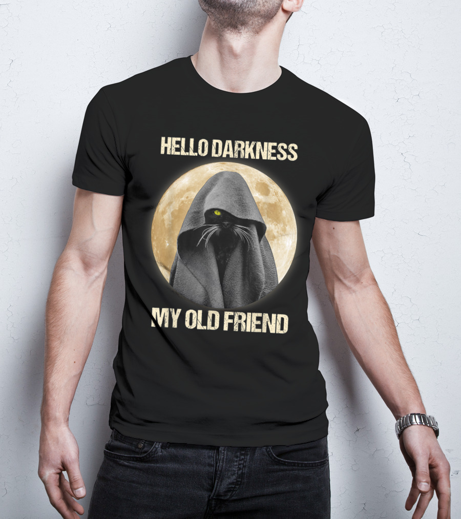 Hello Darkness My Old Friend Black Cat Moon Cloak T-Shirt