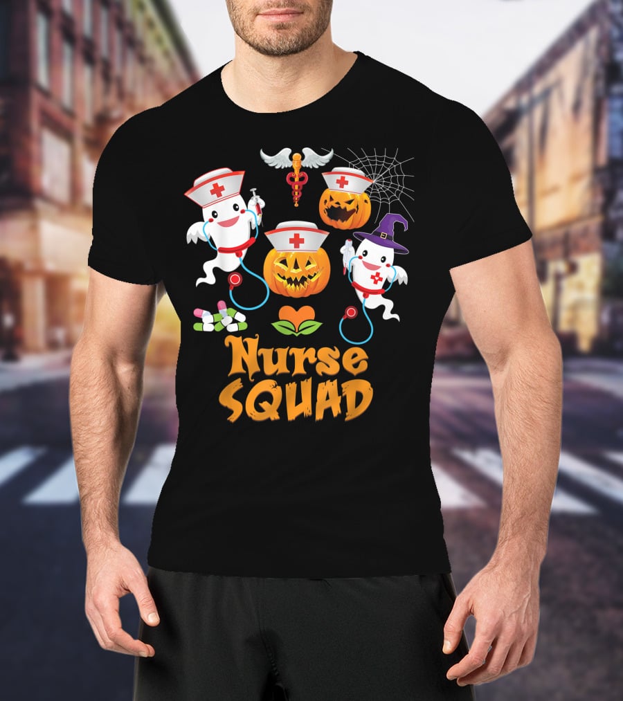 Nurse Squad Halloween Ghost Pumpkin Crew T-Shirt