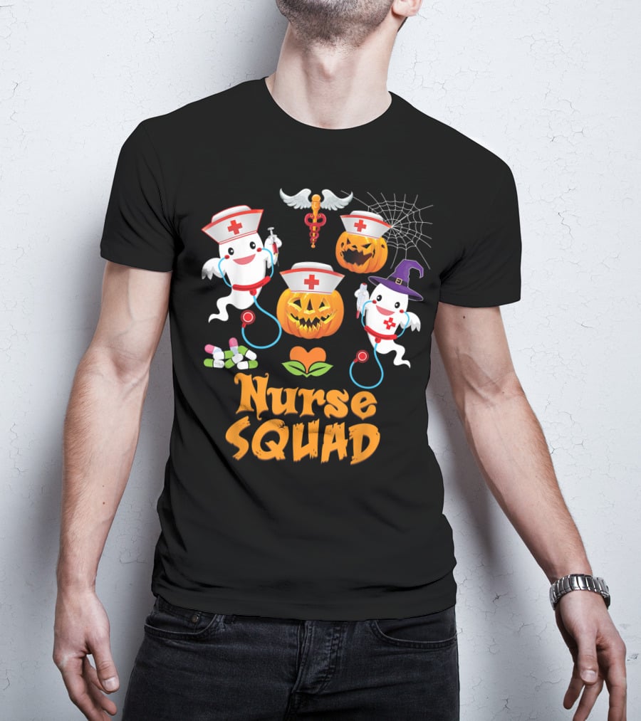 Nurse Squad Halloween Ghost Pumpkin Crew T-Shirt