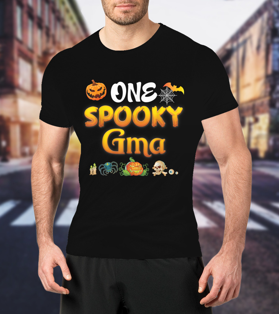ONE Spooky Gma Scary Pumpkin Spider Web Bat Skull Candles T-Shirt