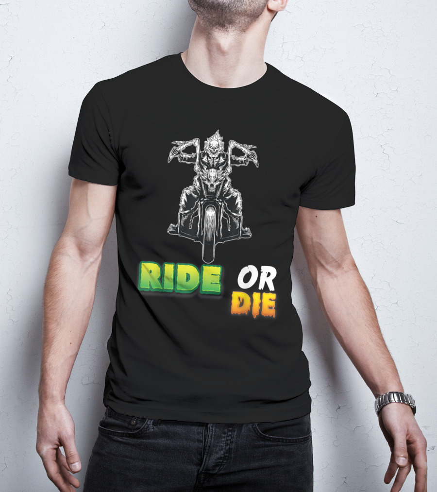 Ride Or Die Skeleton Riding Motorcycle Biker T-Shirt