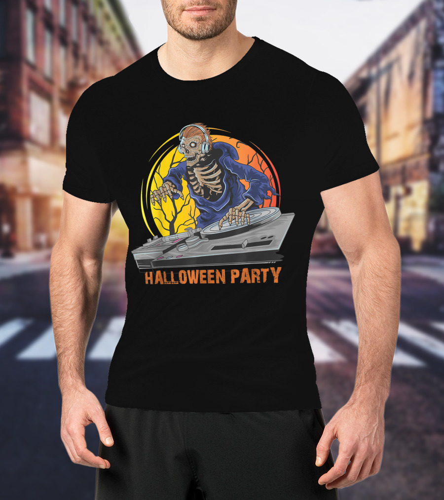 Skeleton DJ Halloween Party Horror T-Shirt