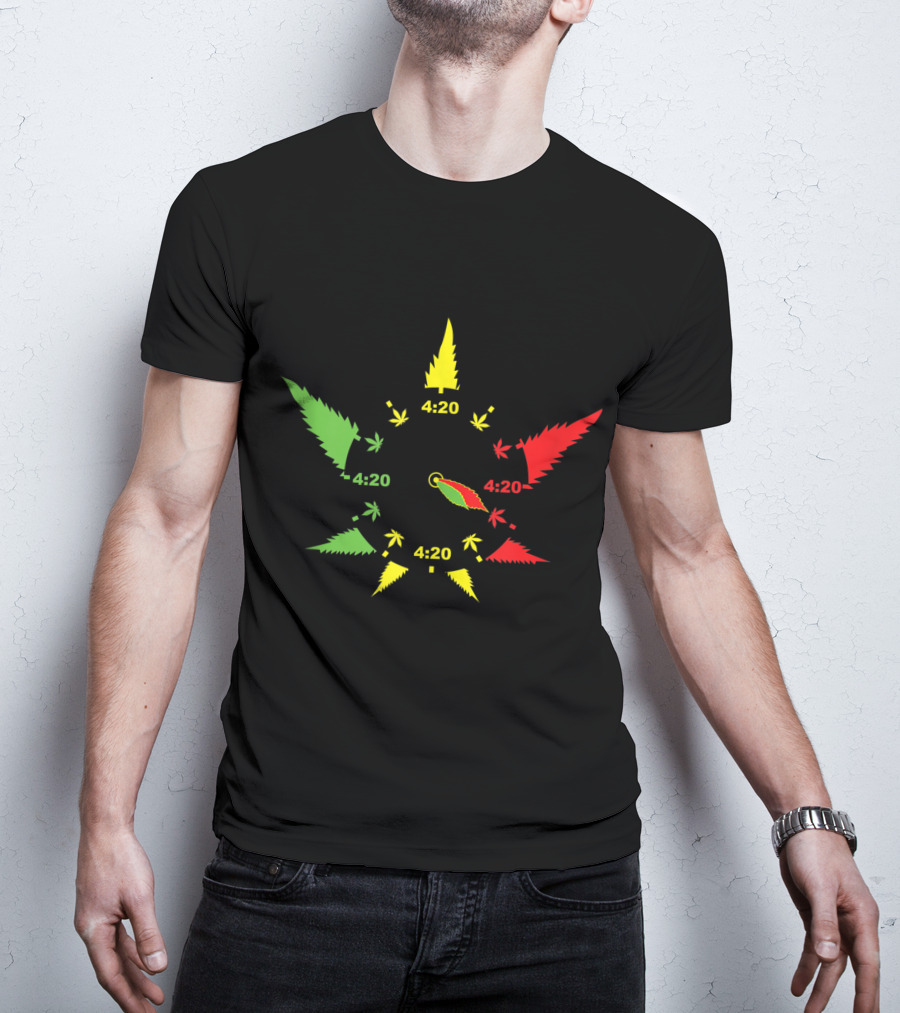 420 Cannabis Leaf Clock Red Green Yellow Subtle Stoner Smoking Weed THC Pot T-Shirt