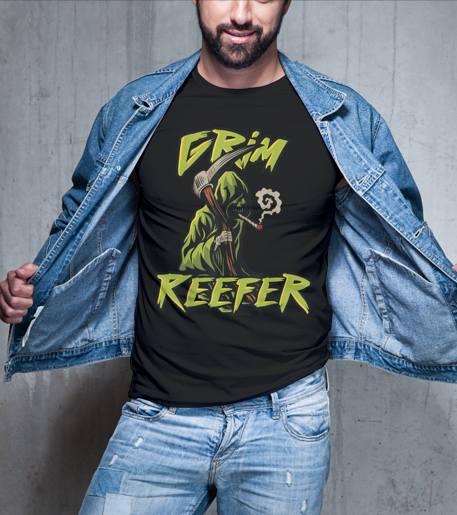 Grim Reefer Grim Reaper Smoking Weed Marijuana THC T-Shirt