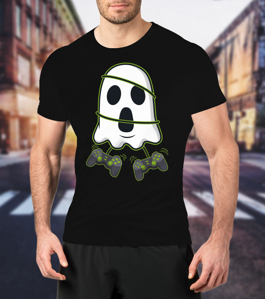 Halloween Ghost Gamer Controllers Spooky Play T-Shirt