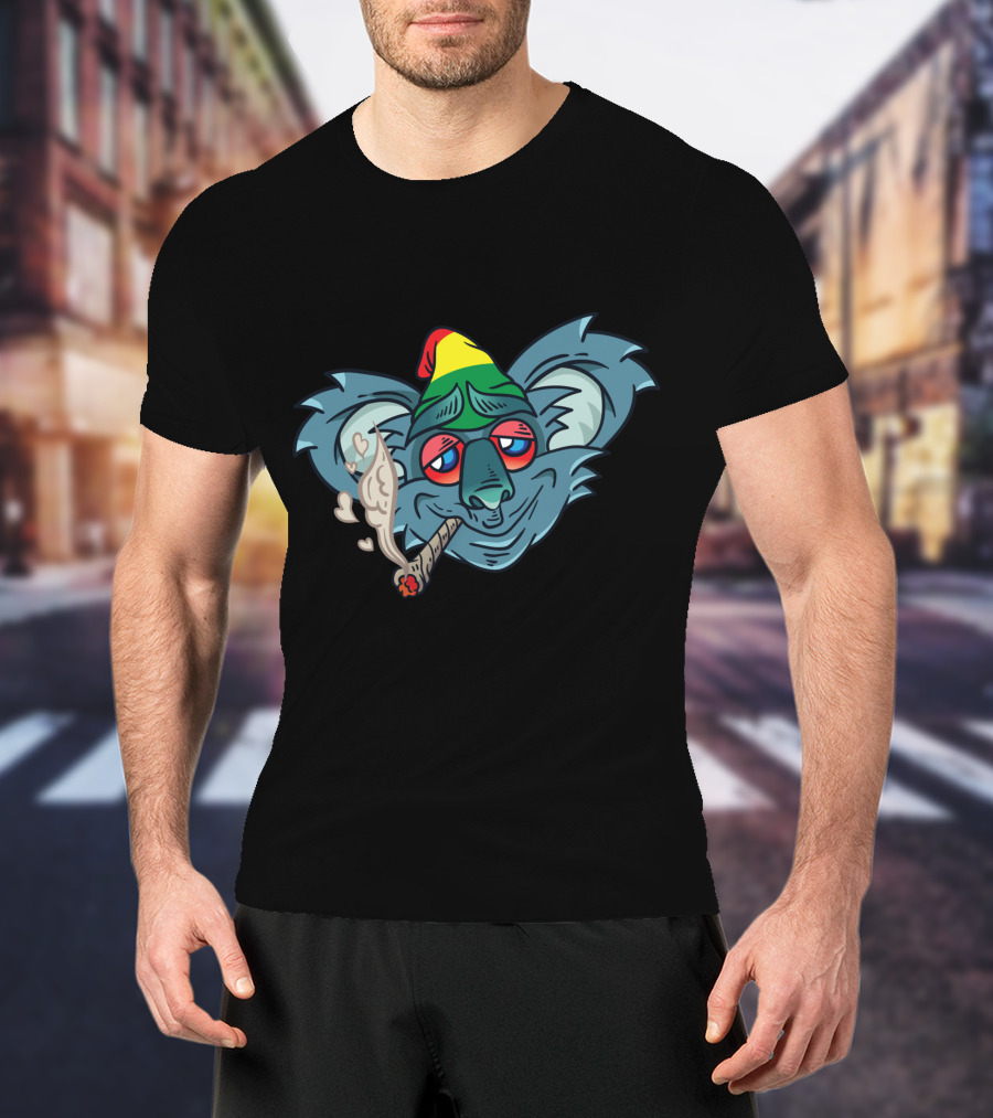 Koala Smoking Weed Cannabis Stoner Marihuana Rasta Hat T-Shirt