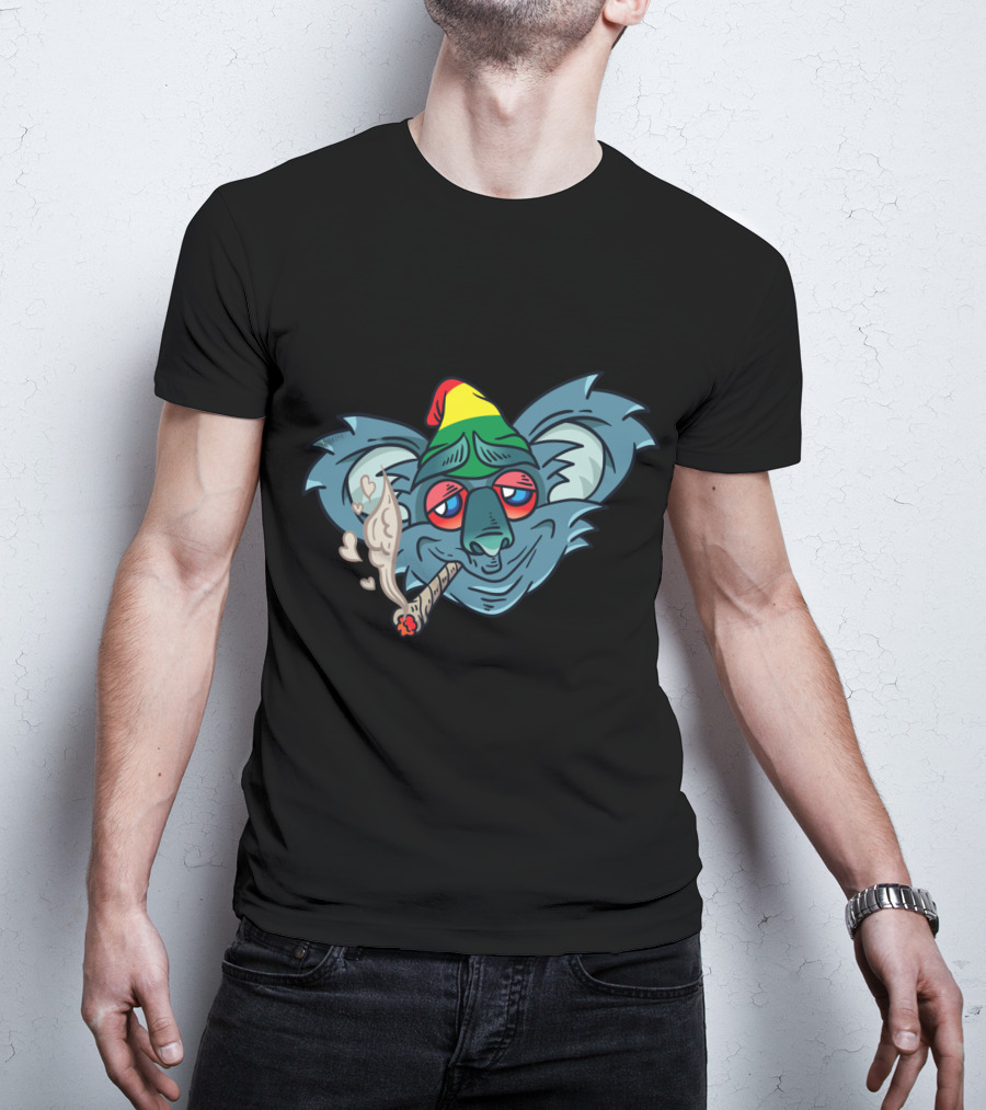 Koala Smoking Weed Cannabis Stoner Marihuana Rasta Hat T-Shirt