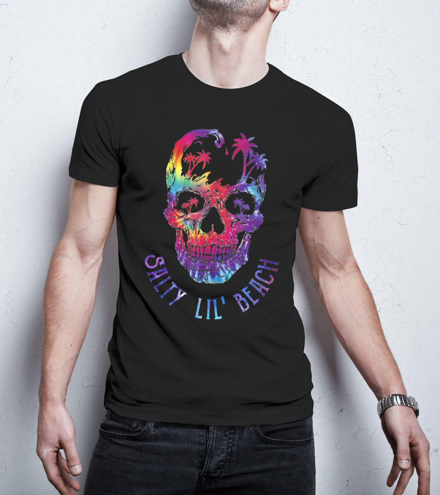 Salty Lil Beach Tie-Dye Skull With Palm Trees T-Shirt