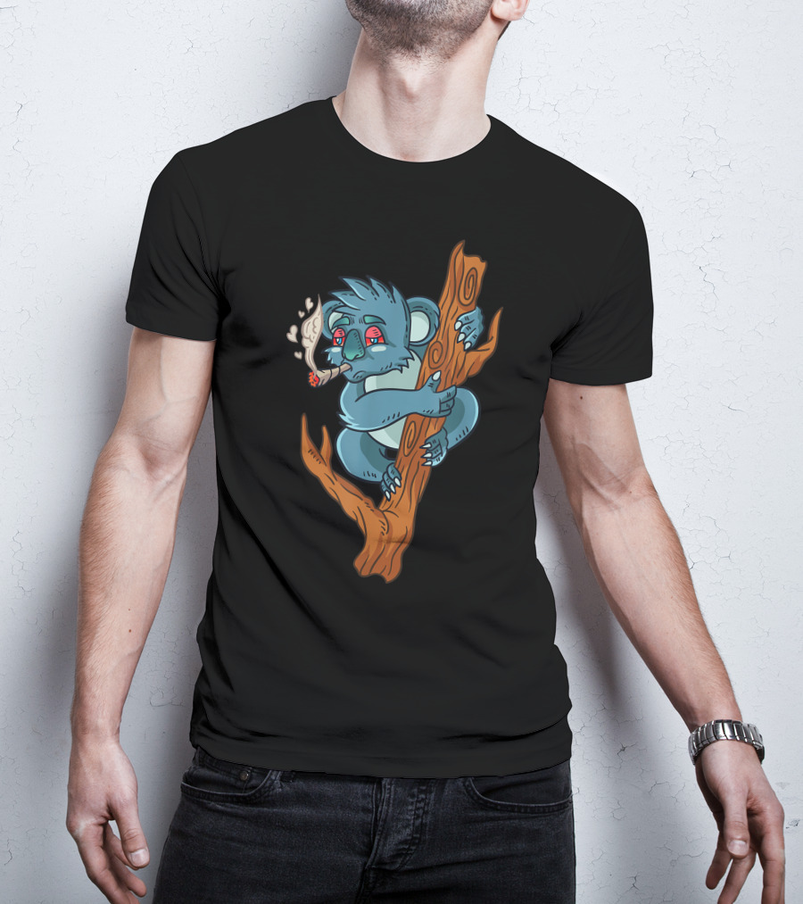 Koala Smoking Weed Cannabis Stoner Marihuana Bear Don't Care Trippy Eyes Tree Hugging T-Shirt
