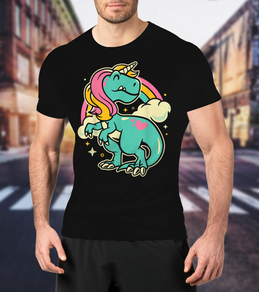Majestic Unicornasaurus Rex Rainbow Dinosaur With Pink Heart T-Shirt