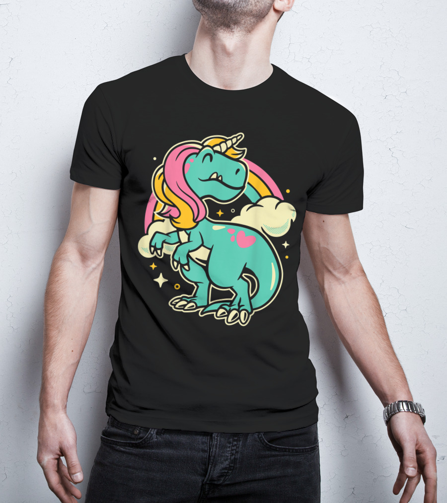 Majestic Unicornasaurus Rex Rainbow Dinosaur With Pink Heart T-Shirt
