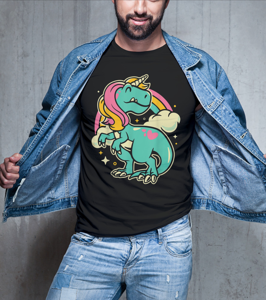 Majestic Unicornasaurus Rex Rainbow Dinosaur With Pink Heart T-Shirt