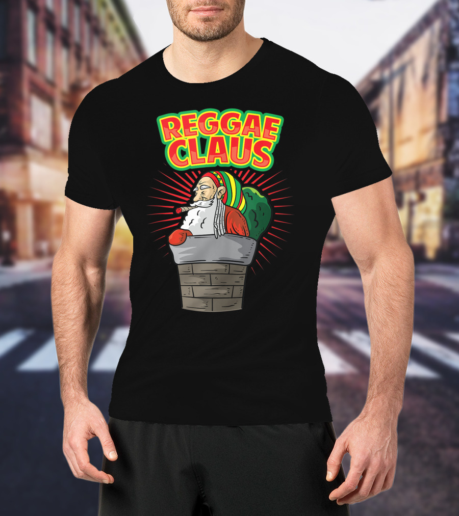 Reggae Claus Santa With Dreadlocks Smoking Weed In Chimney T-Shirt