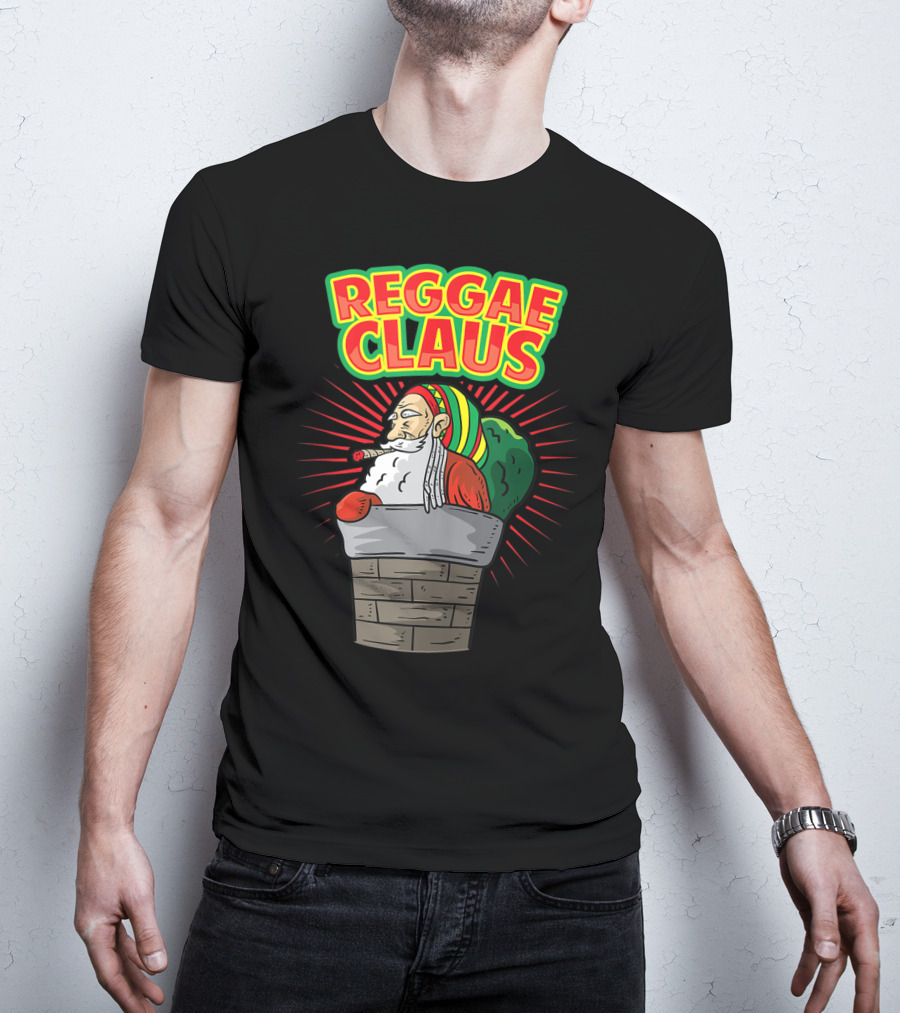 Reggae Claus Santa With Dreadlocks Smoking Weed In Chimney T-Shirt