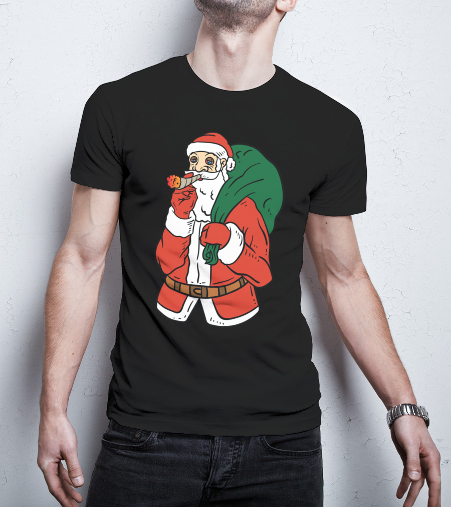 Santa Claus Smoking Weed Cannabis Marijuana Carrying Bag T-Shirt