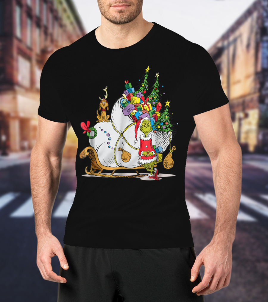 Dr Seuss Grinch Max Presents And Christmas Trees Sleigh T-Shirt