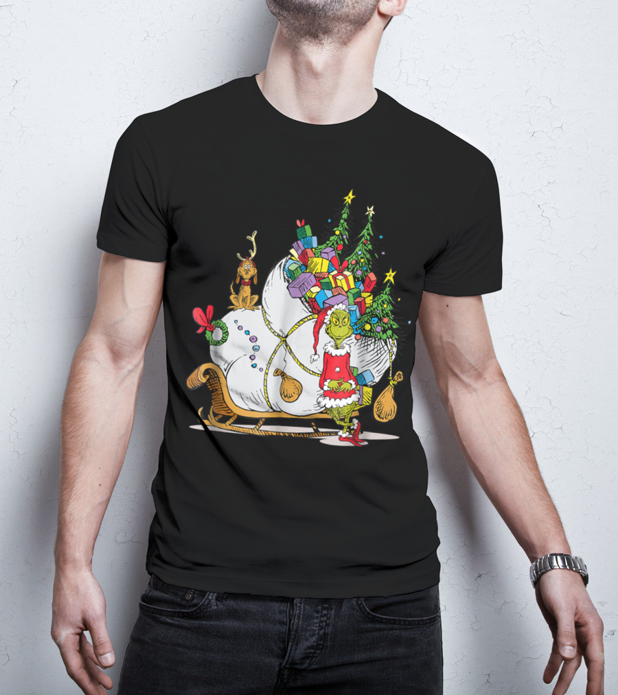 Dr Seuss Grinch Max Presents And Christmas Trees Sleigh T-Shirt