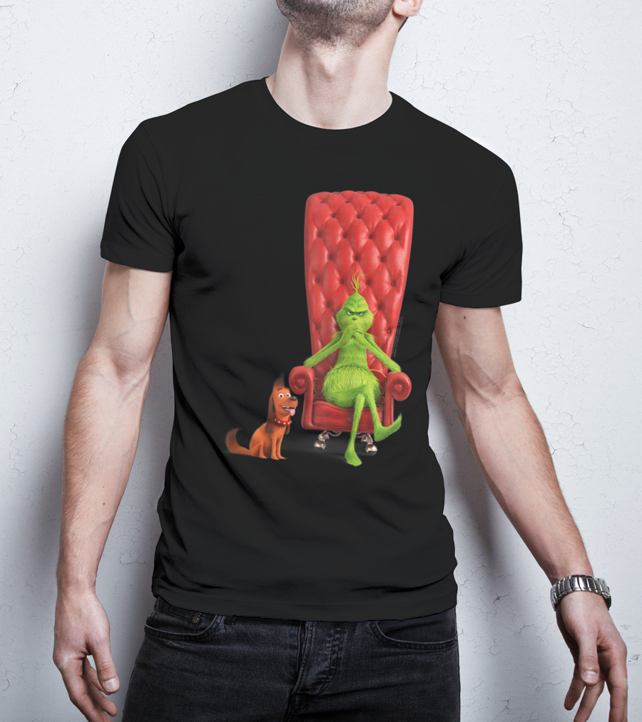 Dr Seuss The Grinch And Max On Red Tufted Chair T-Shirt