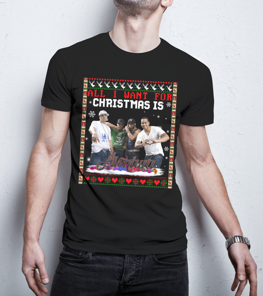 All I Want For Christmas Is Aventura Celebration With Snowflakes And Festive Border T-Shirt