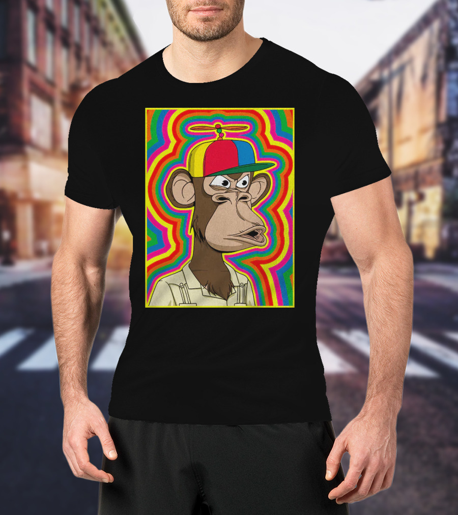 Bored Ape With Propeller Hat Psychedelic Background T-Shirt