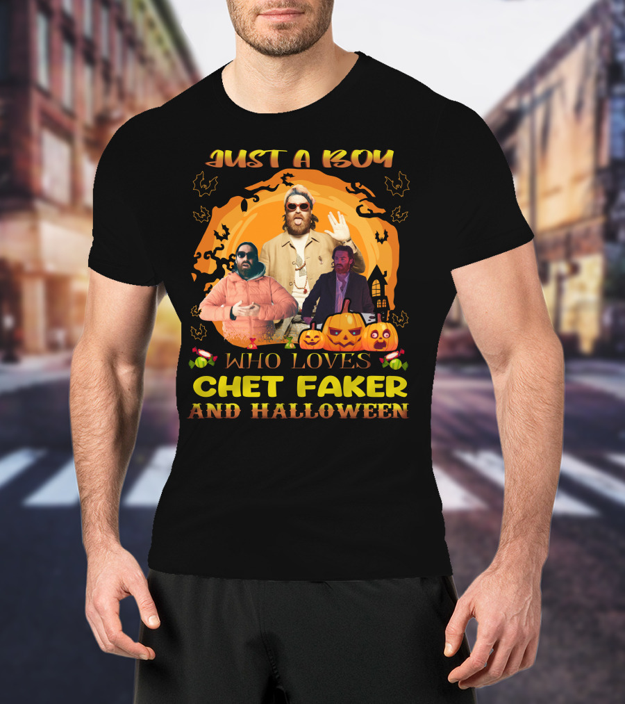 Just A Boy Who Loves Chet Faker And Halloween Pumpkins Bats T-Shirt