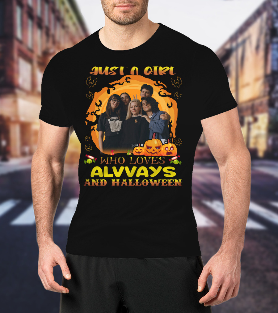 Just A Girl Who Loves Alvvays And Halloween Pumpkins Candies Bats T-Shirt