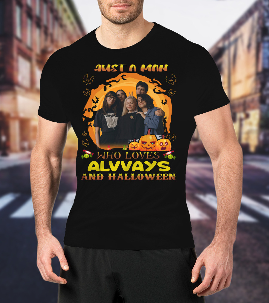 A Man Who Loves Alvvays With Halloween Pumpkins And Bats T-Shirt