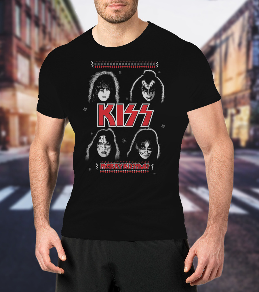 KISS Merry KISSmas Christmas Band Faces T-Shirt