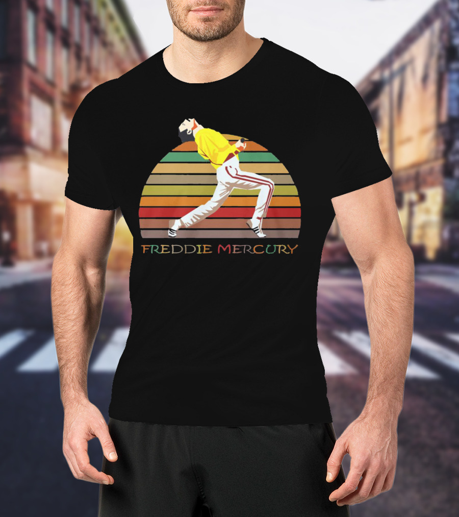 Freddie Mercury Vintage Style Retro Rainbow Stripes T-Shirt