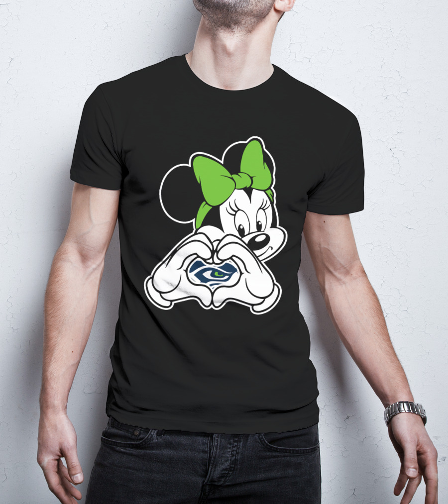 Seattle Seahawks Minnie Mouse Heart Hands Green Bow T-Shirt