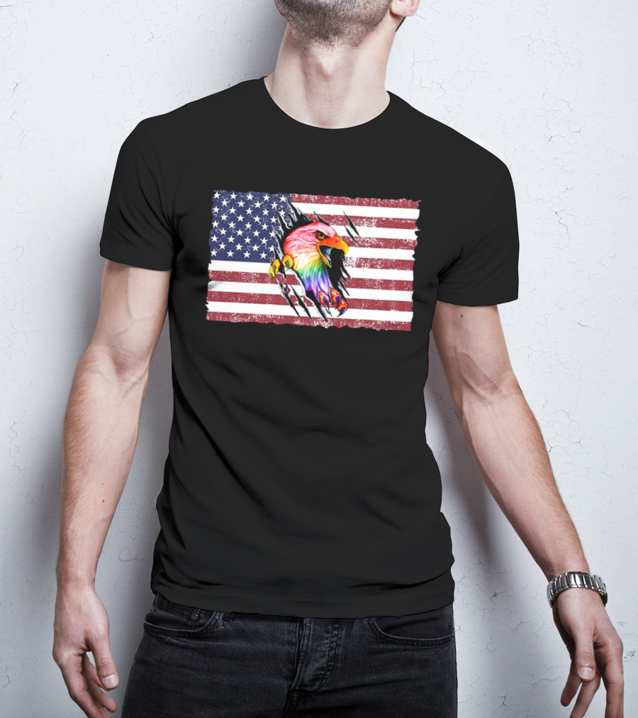 Eagle Rainbow Pride American Flag Burst T-Shirt