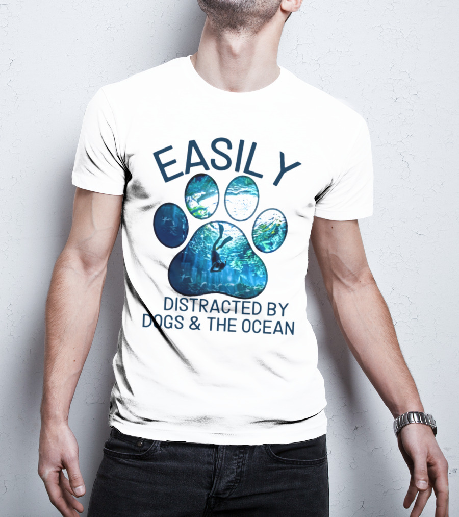 Easily Distracted By Dogs And The Ocean With Aquarium Pawprint T-Shirt